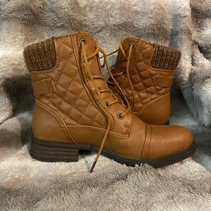 Brown Lace Up Sweater Boots